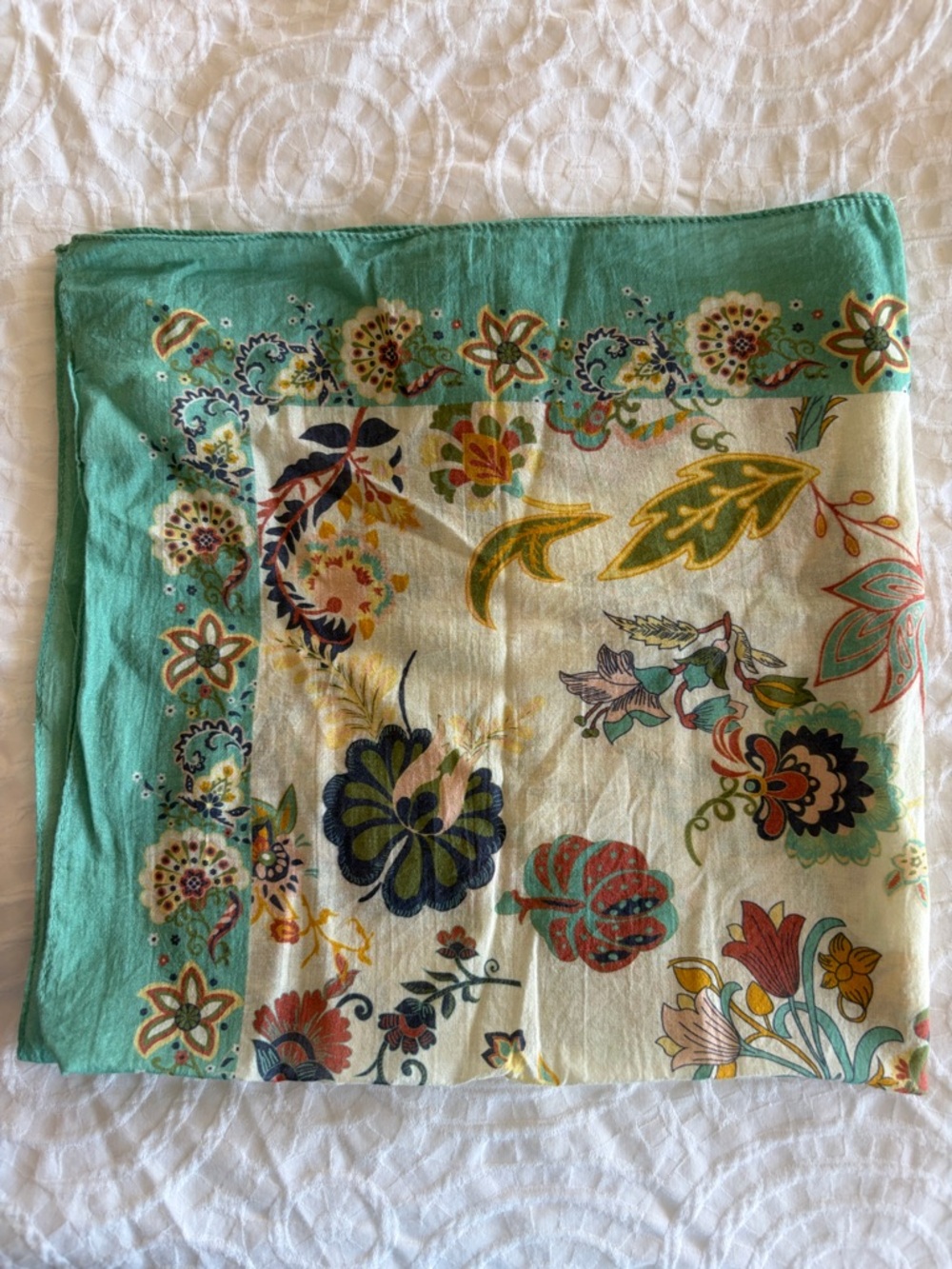 Pilcro Floral Square Scarf in Teal and Cream
